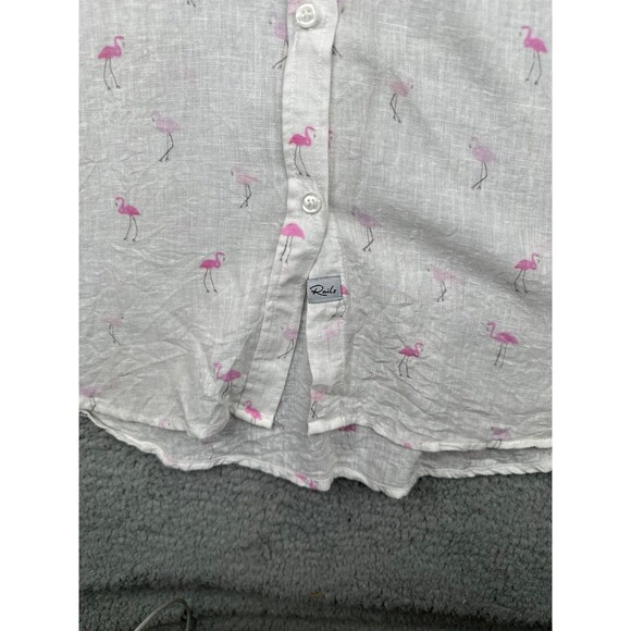 Rails Button Up Womens Small Linen Blend Shirt White Flamingo Long Sleeve Pocket - Picture 3 of 6